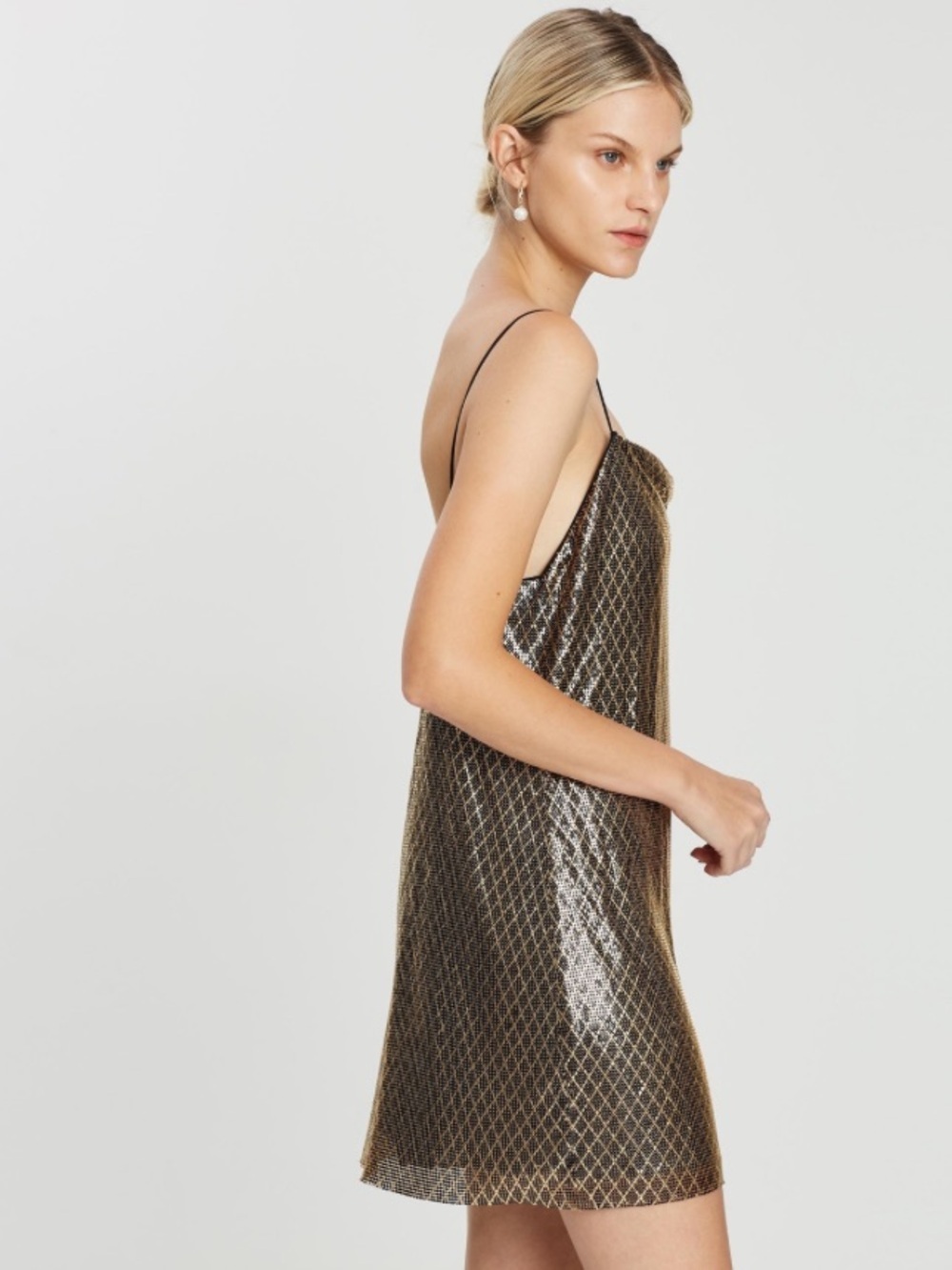 Alice + Olivia Gold and Black Metallic Chainmail Mini Dress, size 2 - Picture 2 of 8